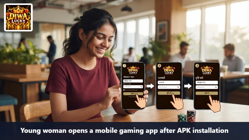 Young woman opens a mobile gaming app after APK installation
