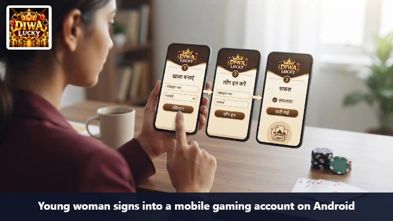 Young woman signs into a mobile gaming account on Android